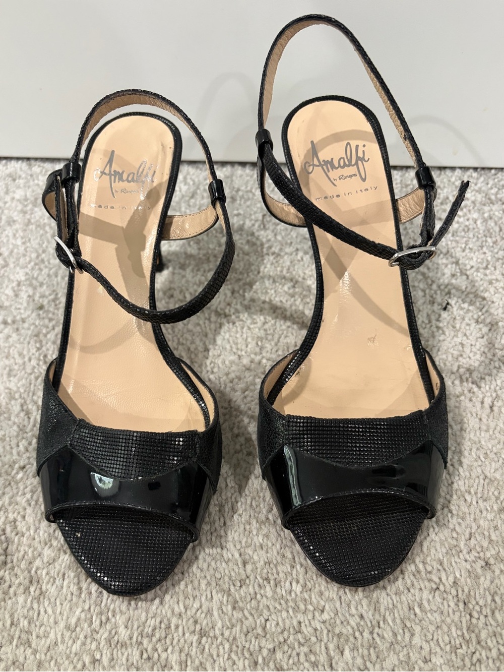 Amalfi Slingback Open Toe Heels, Women’s Black Textured 6.5 Heels, Leather Ftbd
